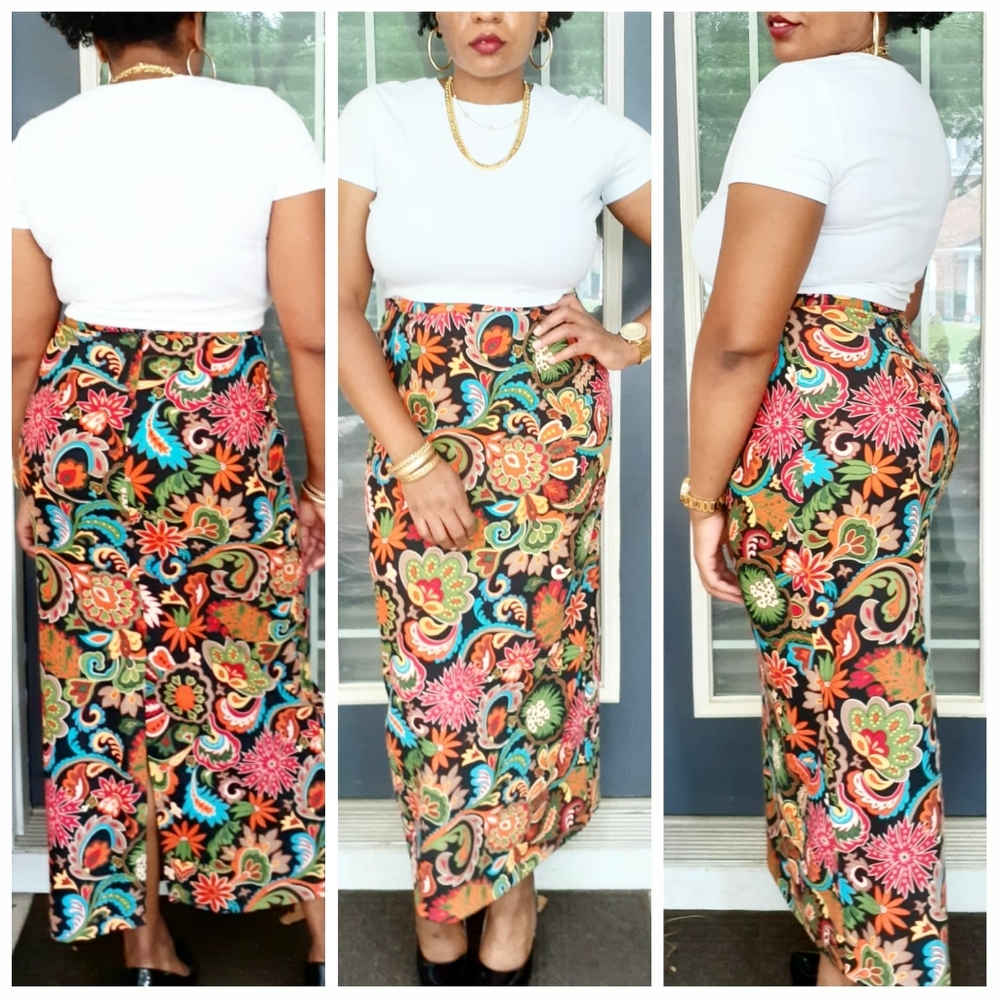 Vintage I.T. Studio Vibrant Colorful Midi Skirt